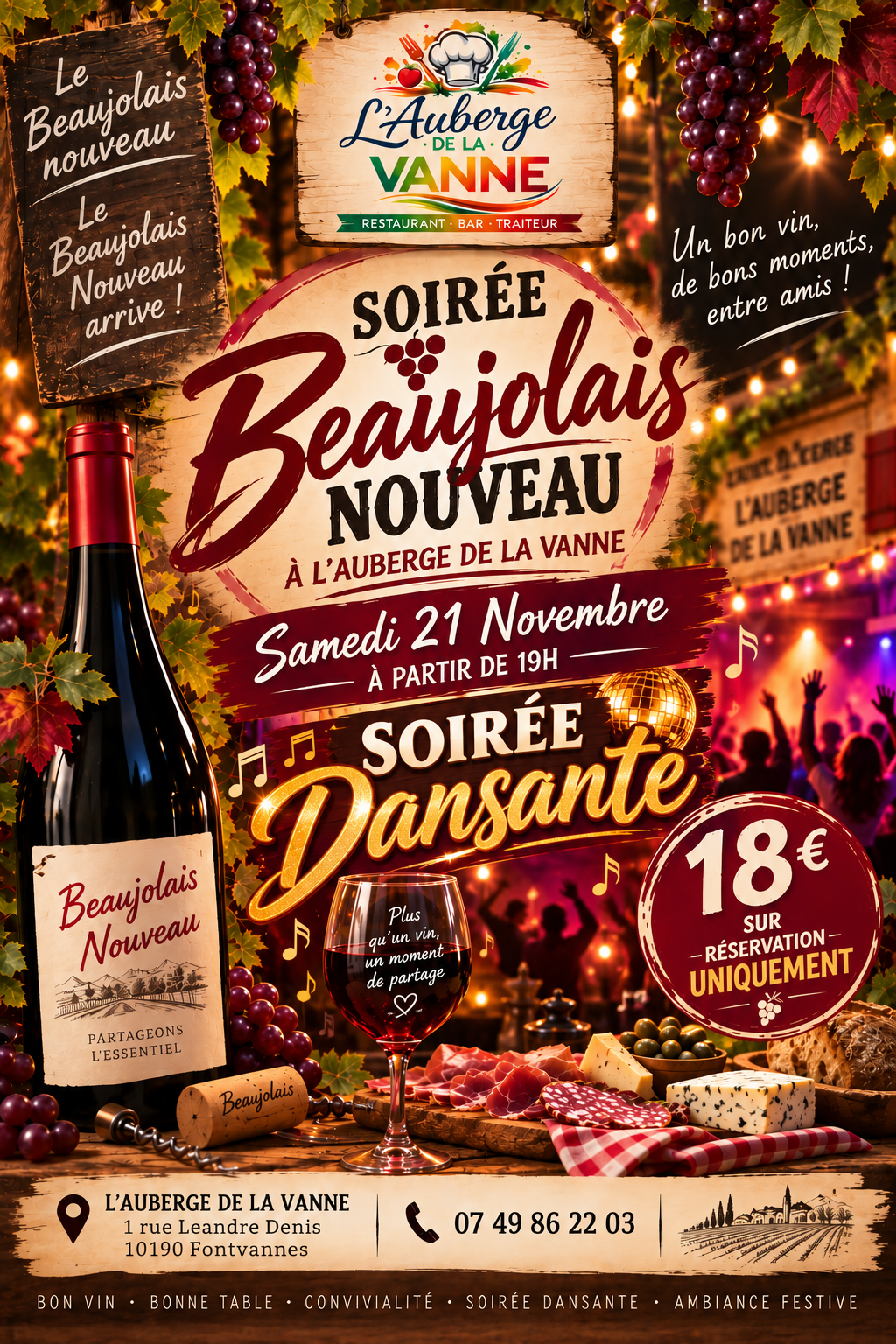 Affiche de la soirée Beaujolais nouveau du 21 novembre 2026