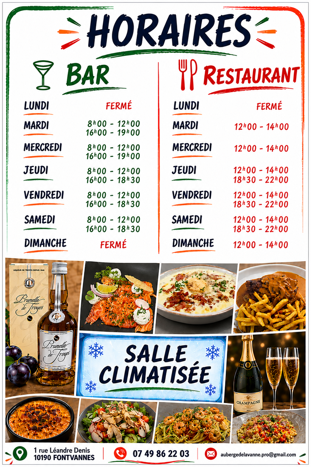 Horaires et services de l’Auberge de la Vanne